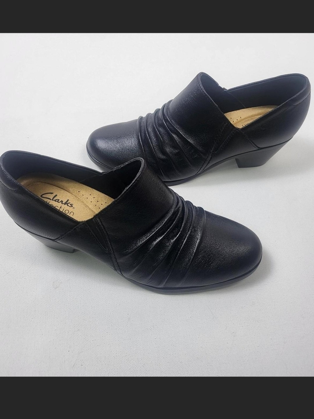 Clarks Black Ruched Low Heel Ankle Shoed Boots